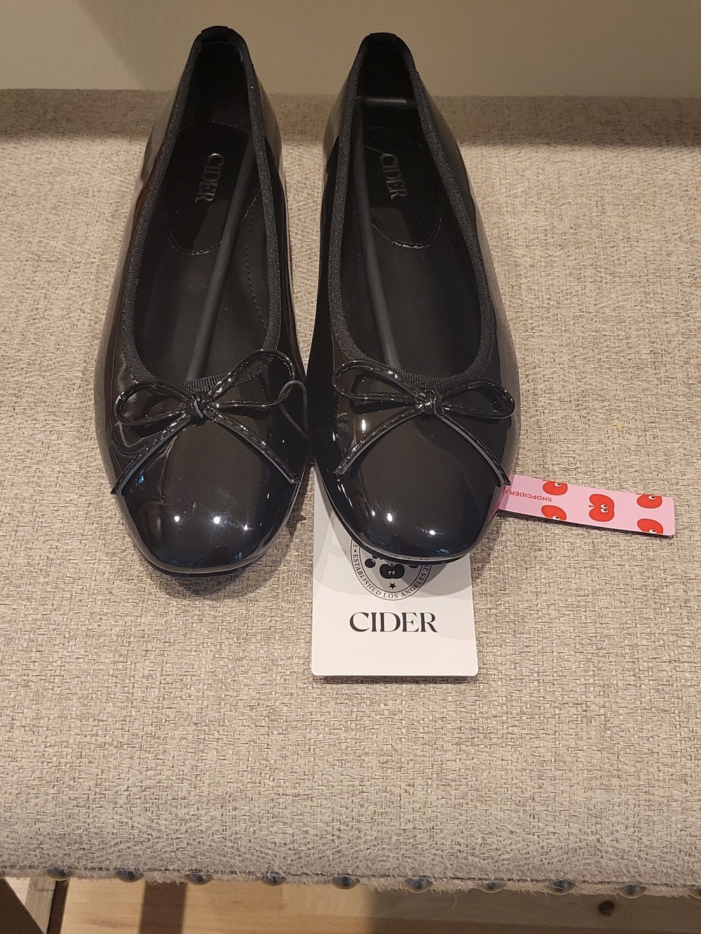Cider Black Patent Ballet Flats with Bow